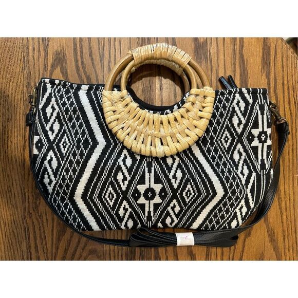 Black and Tan Geometric Crossbody Bag - Picture 2 of 3